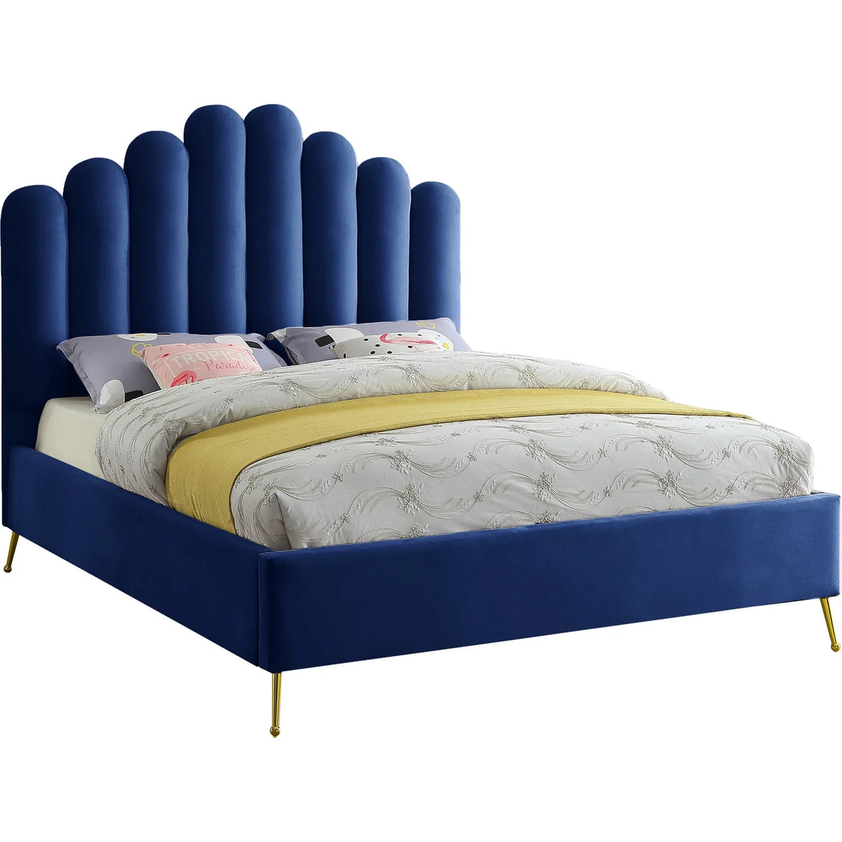 Velvet Upholstered Platform Bed with Gold Steel Legs P891