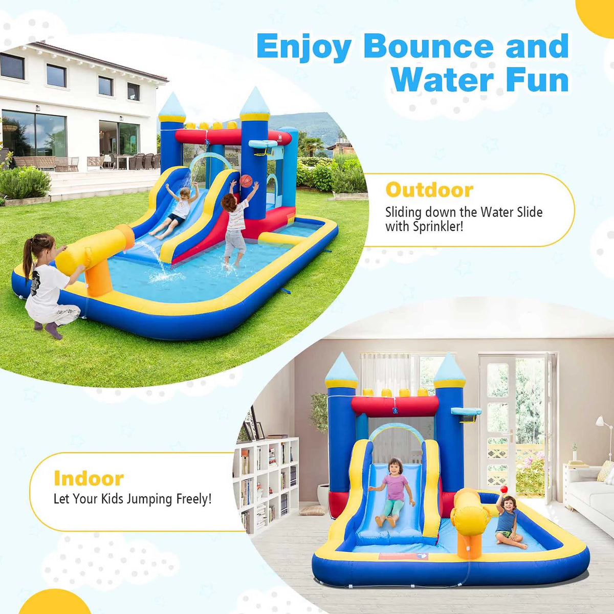 6-in-1 Inflatable Water Castle Bouncer with 50 Ocean Balls & 735W Blower R922816