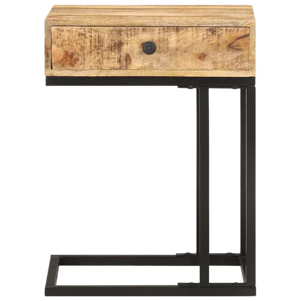 U-Shaped Side Table with Storage Drawer Mango Wood Steel Frame O154881