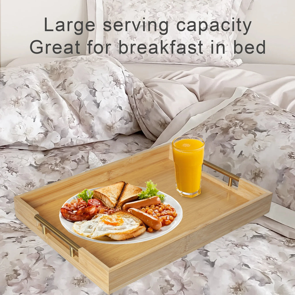 Bamboo Serving Trays with Metal Handles T94299