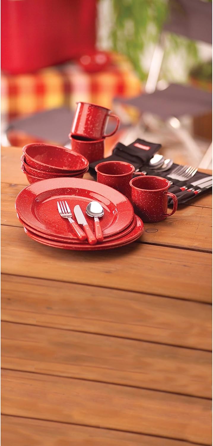 12-Cup Stainless Steel Coffee Percolator & 24-Piece Enamel Dinnerware Set S885107