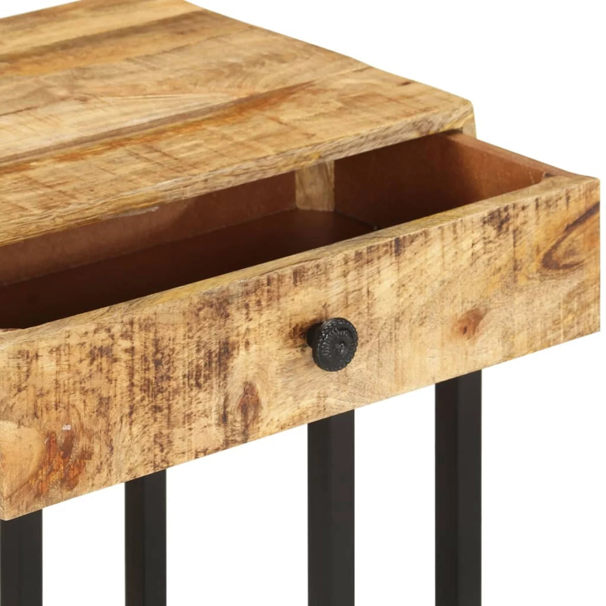U-Shaped Side Table with Storage Drawer Mango Wood Steel Frame O154881