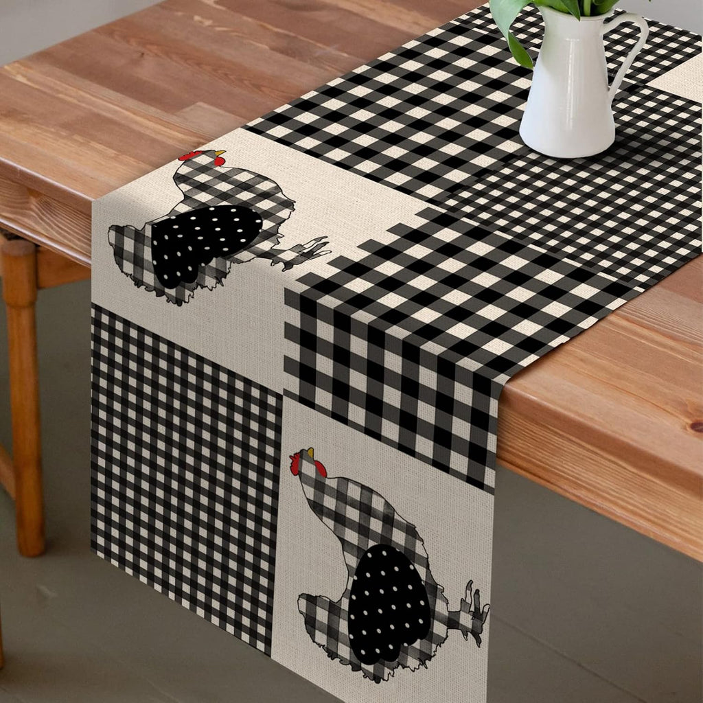 Black White Buffalo Plaid Check Table Runner 13x72 A382218