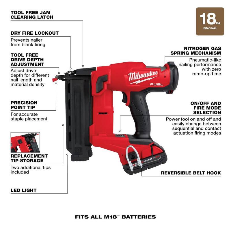 18-Volt 18-Gauge Cordless Brad Nailer Kit with Battery, Charger and Bag U67988