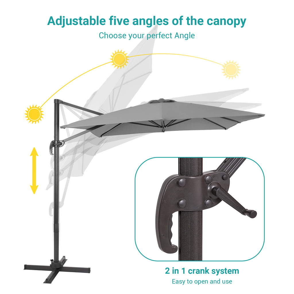 10×8FT Cantilever Patio Umbrella, Gray R4684