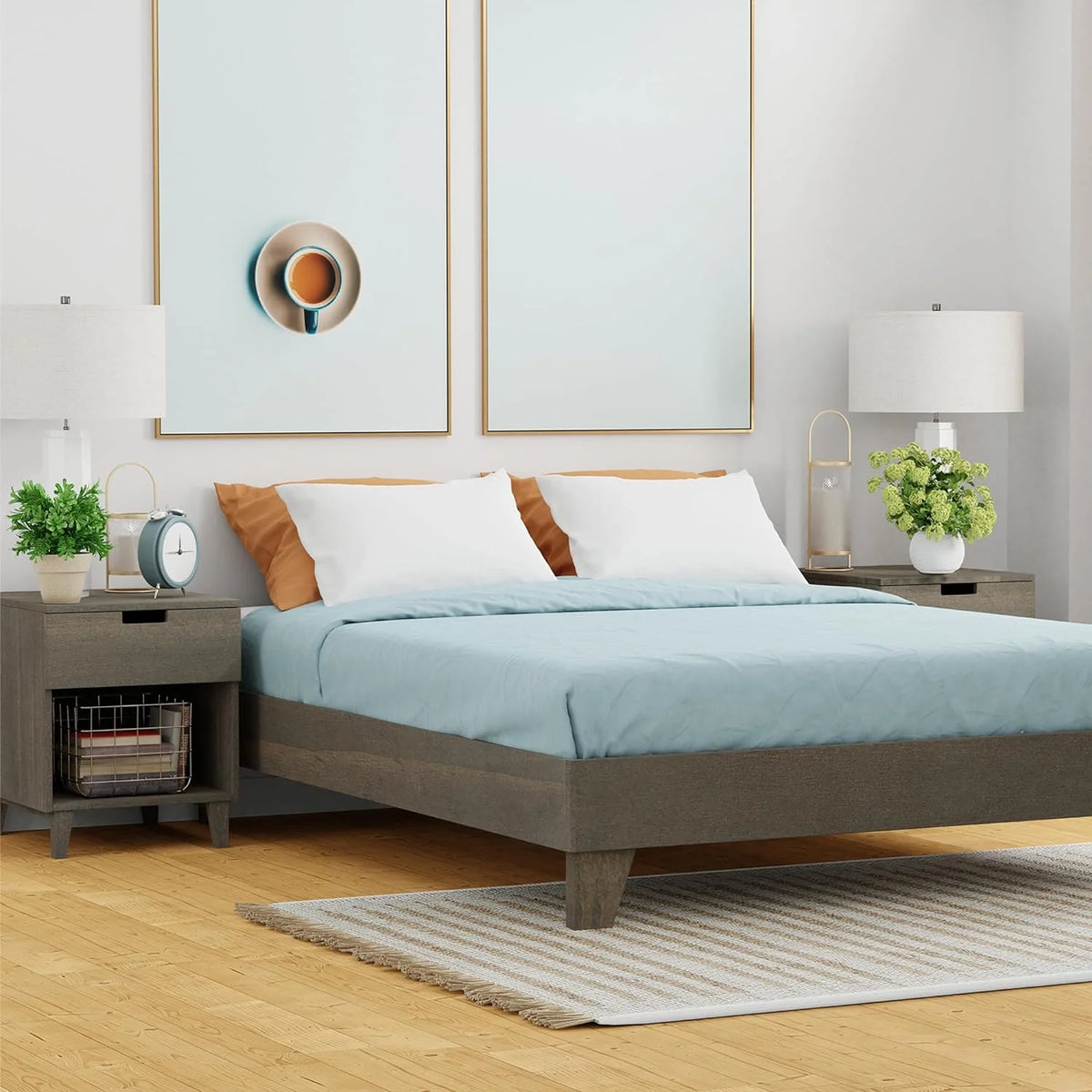 Queen Wood Bed Frame with Pine Slats J8182