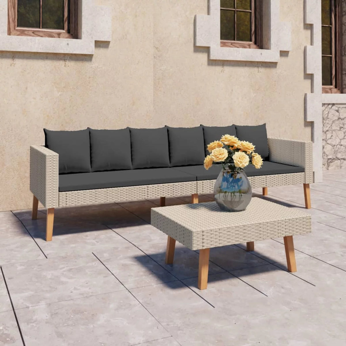 2 Piece Poly Rattan Patio Set with Cushions P4874