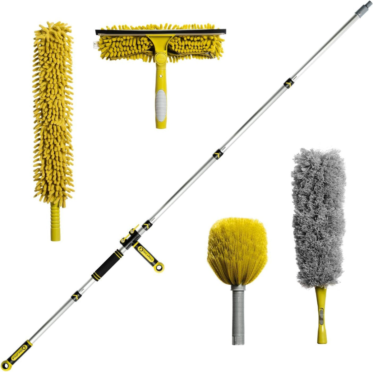 Cleaning Kit with 5-12 Foot Telescoping Extension Pole, Window Squeegee & Washer, 3 Dusting Attachments Y5668