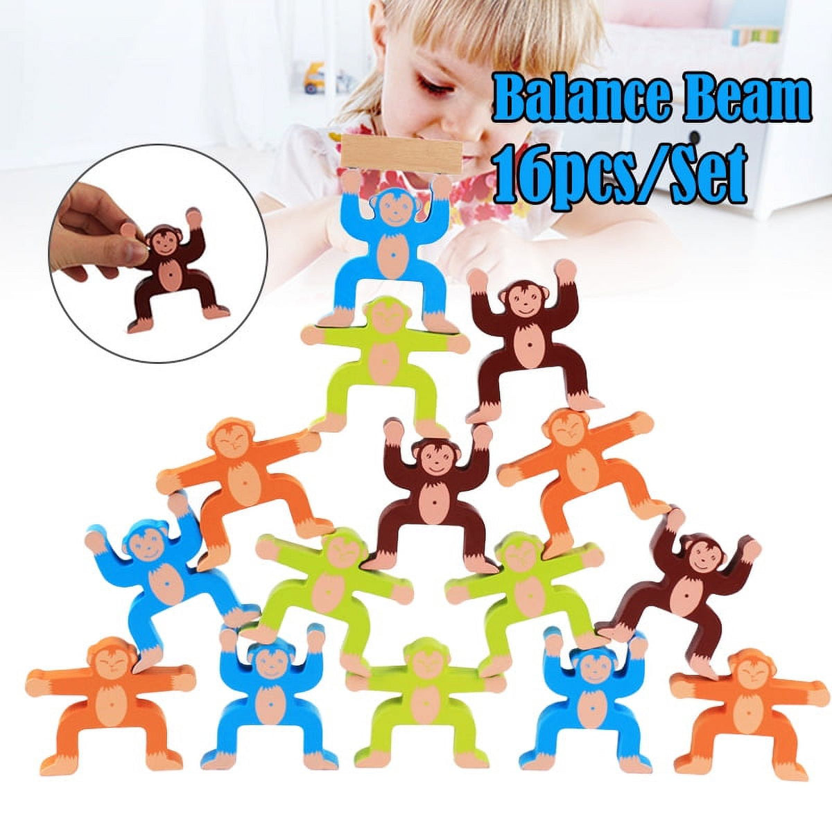Wooden Stacking Games Monkeys Interlock Toys Set Balancing Blocks Toddler Educational W141