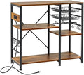 Bakers Rack with Wire Basket 7 Hooks Metal Frame Wood Organizer R95170