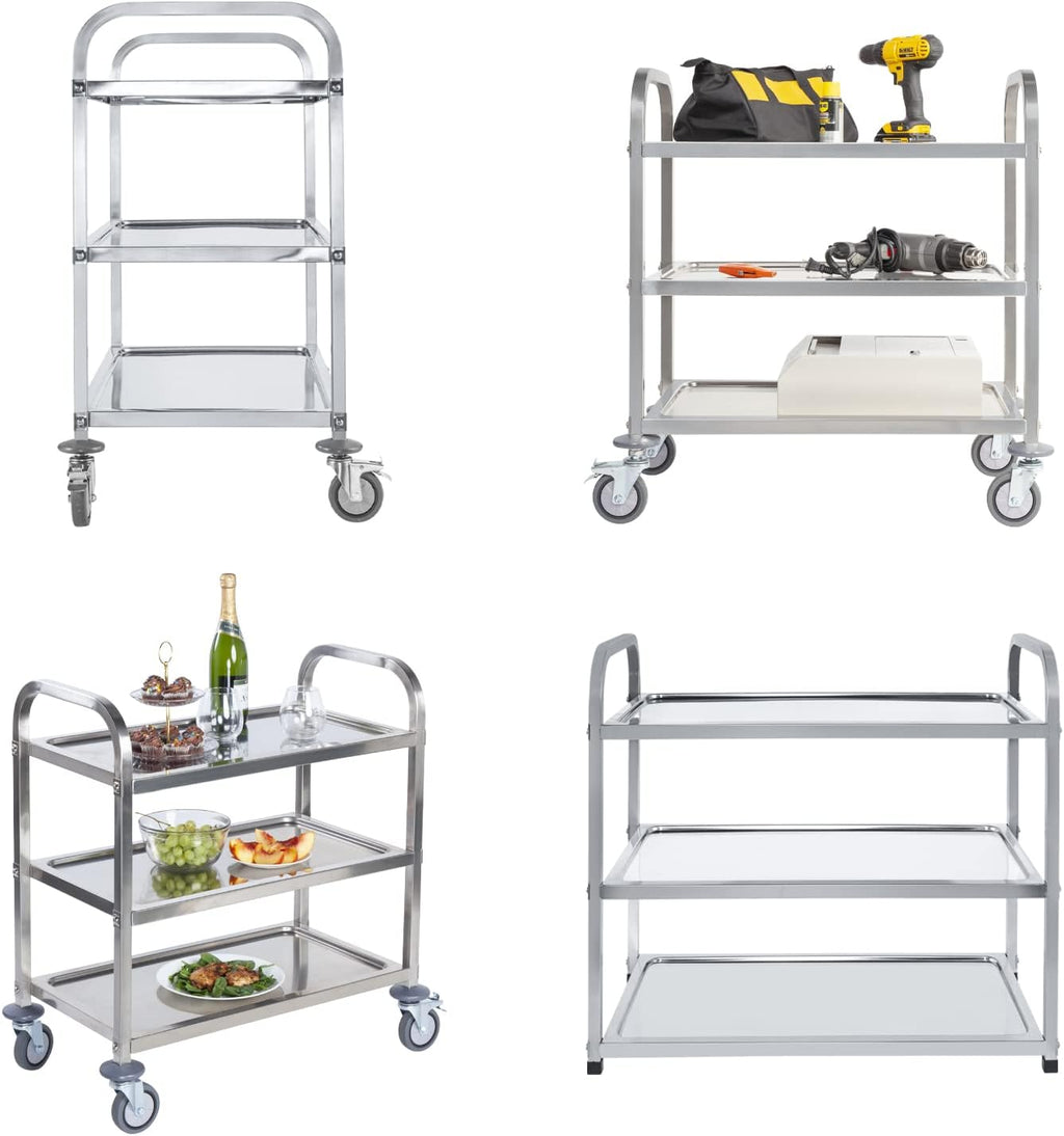 Stainless Steel 3 Tier Rolling Utility Cart with Swivel Locking Wheels F900632