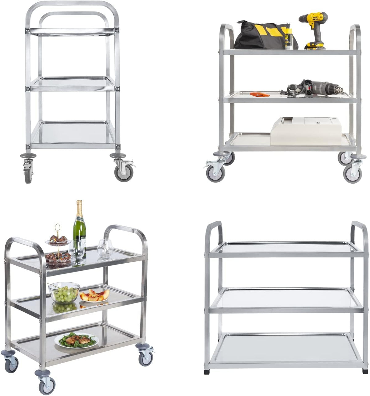 Stainless Steel 3 Tier Rolling Utility Cart with Swivel Locking Wheels F900632
