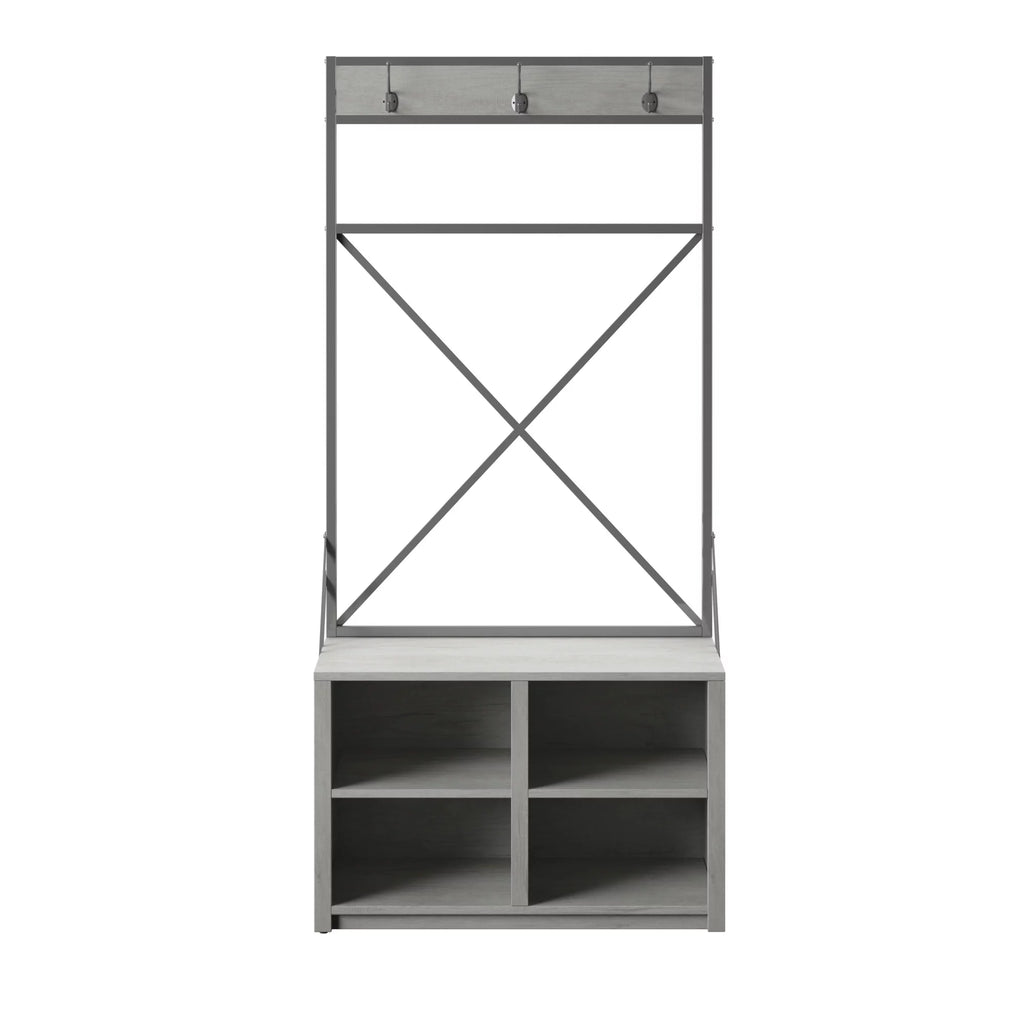 Antique Gray Corner Hall Tree with Metal Frame V42737