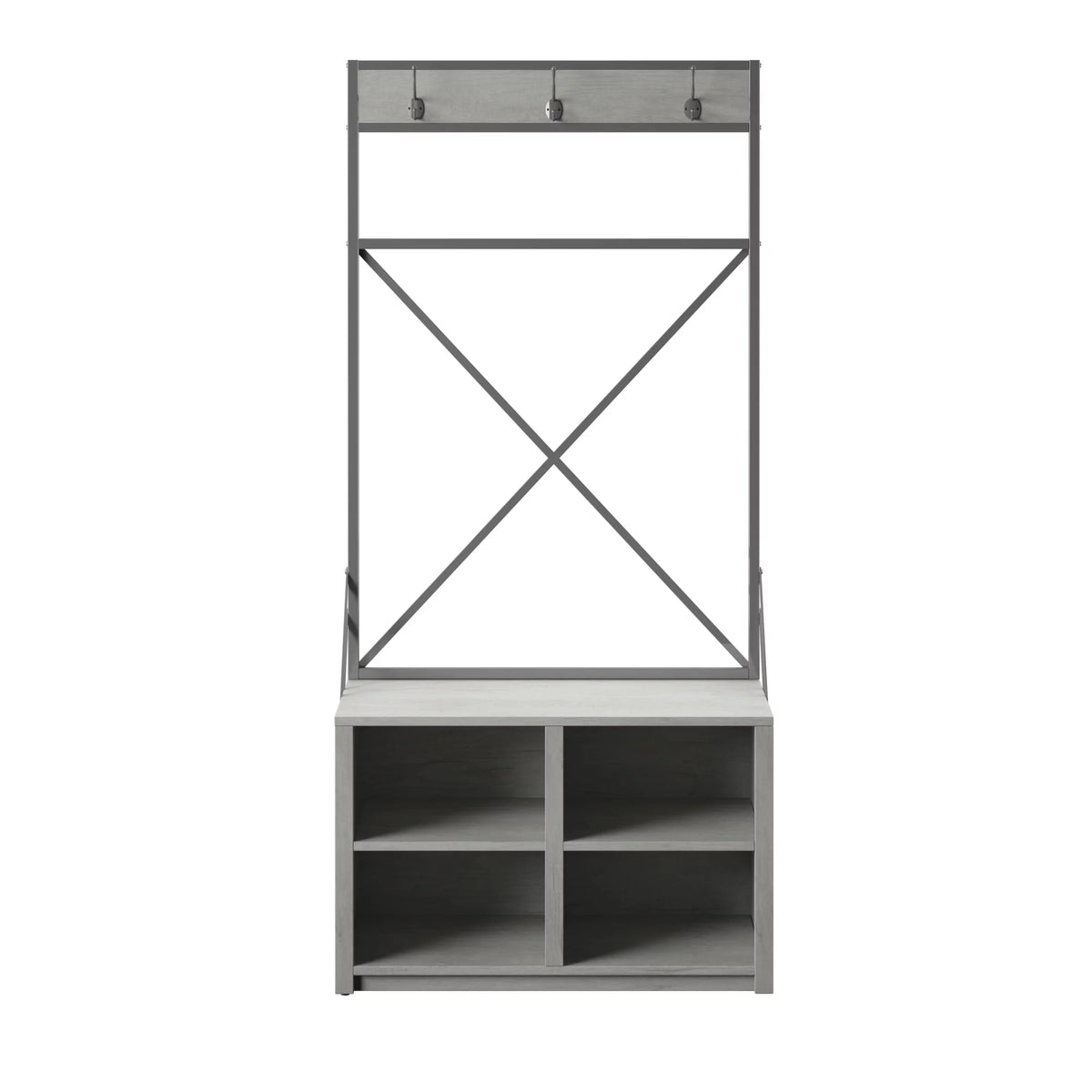 Antique Gray Corner Hall Tree with Metal Frame V42737