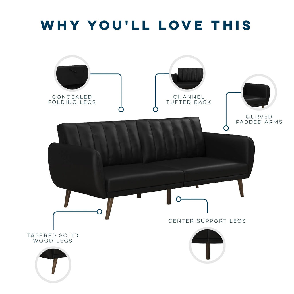 Black Faux Leather Futon Q721