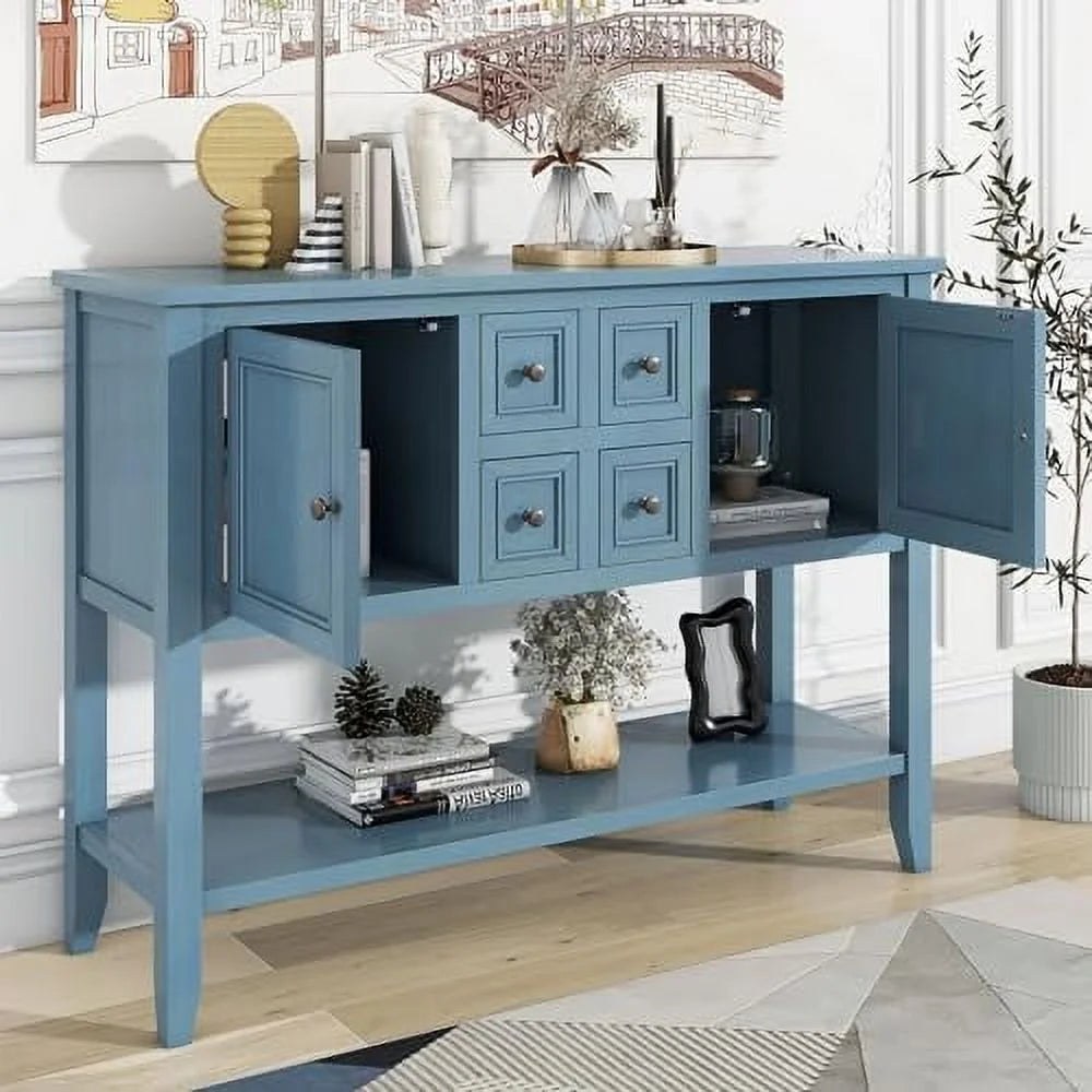 Dark Blue 46'' Entryway Table with 2 Doors and 4 Drawers H3232
