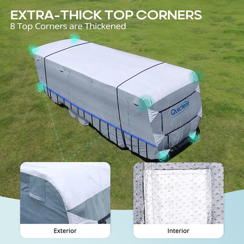 RV Cover, Extra-Thick 6-ply, Fits 29-32Ft Motorhome, Breathable Waterproof Rip-Stop Anti-UV with 2 Windproof Straps, 4 Tire Covers Q93325