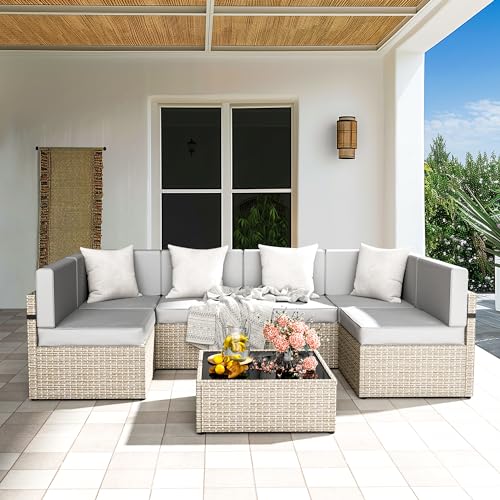 7 Pieces Wicker Patio Sectional Sofa Set with Coffee Table K58235