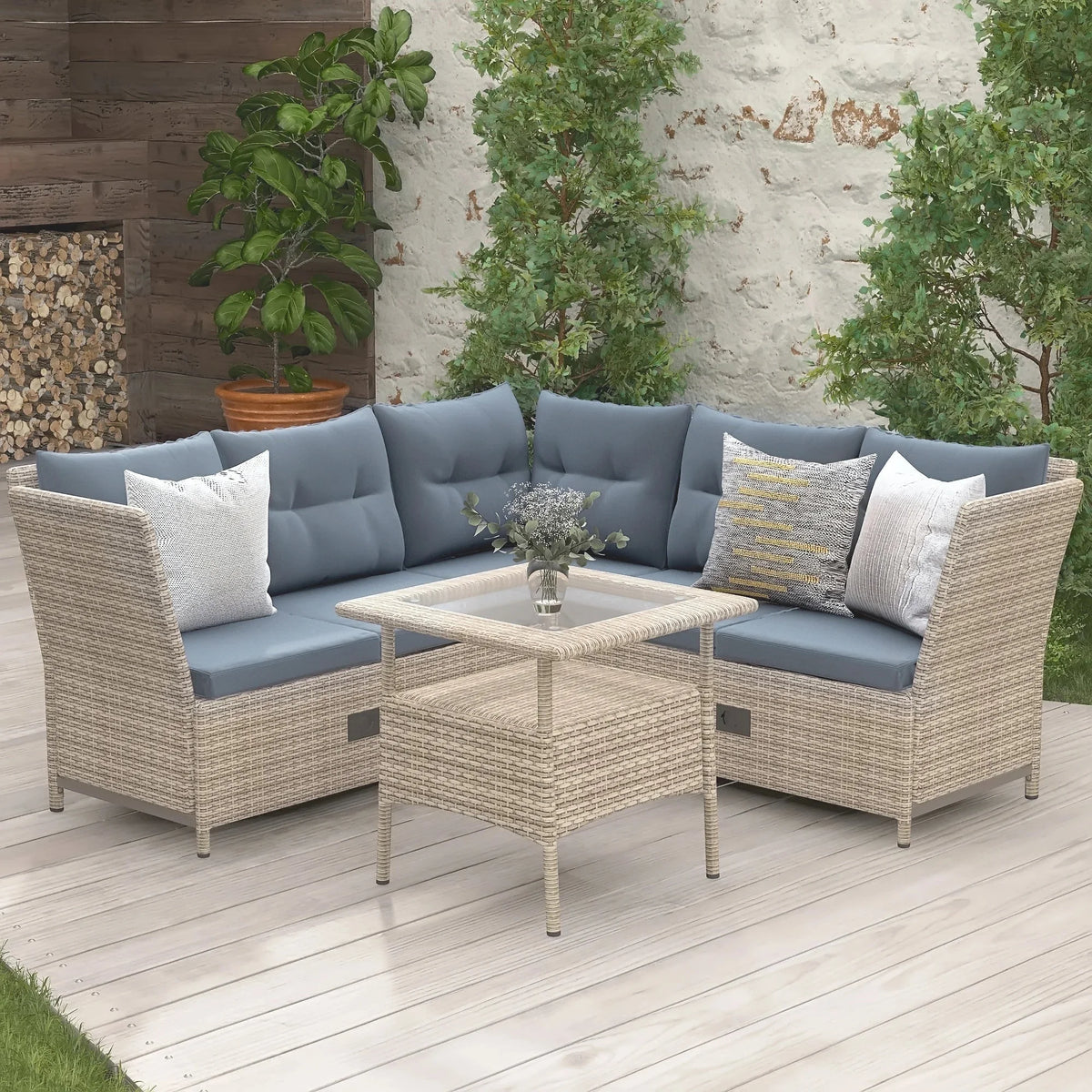4-Piece PE Wicker Rattan Sofa Set with Adjustable Backs J291