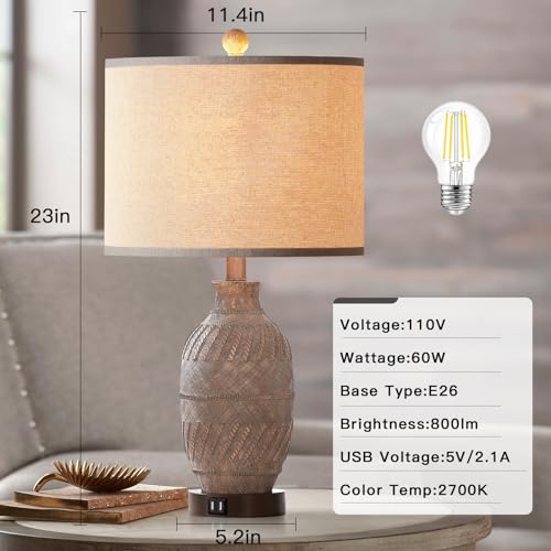 Set of 2 Dimmable Touch Control Table Lamps with USB Ports and AC Outlet B118224