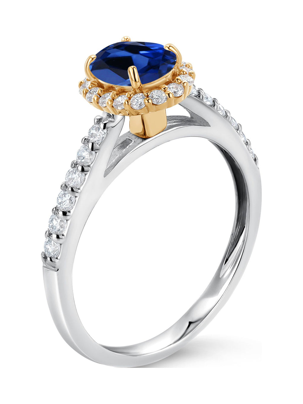 10K White Gold Blue Created Sapphire Lab Grown Diamond Halo Engagement Ring (1.31 Cttw, Oval 7X5MM) L132676