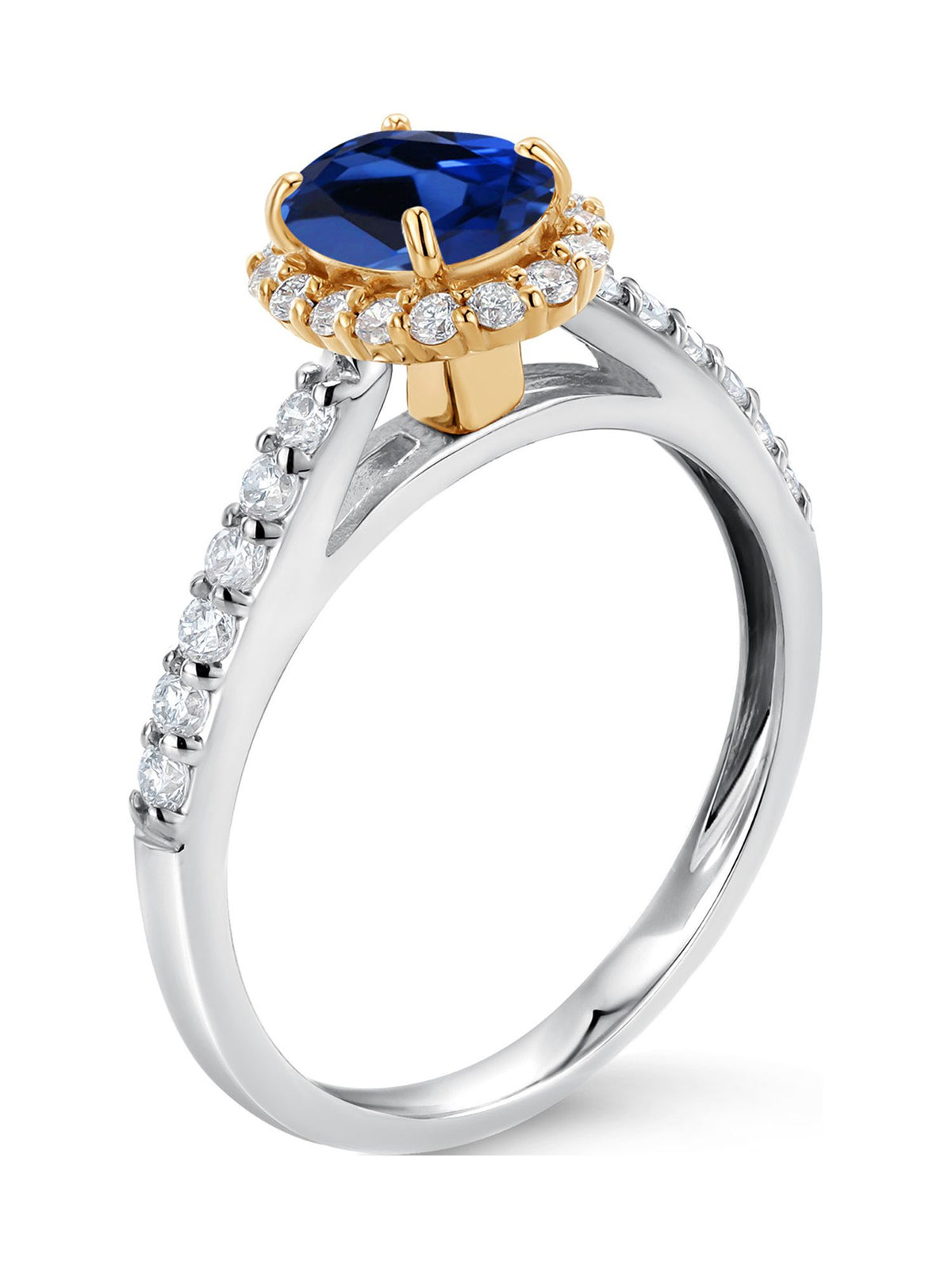 10K White Gold Blue Created Sapphire Lab Grown Diamond Halo Engagement Ring (1.31 Cttw, Oval 7X5MM) L132676