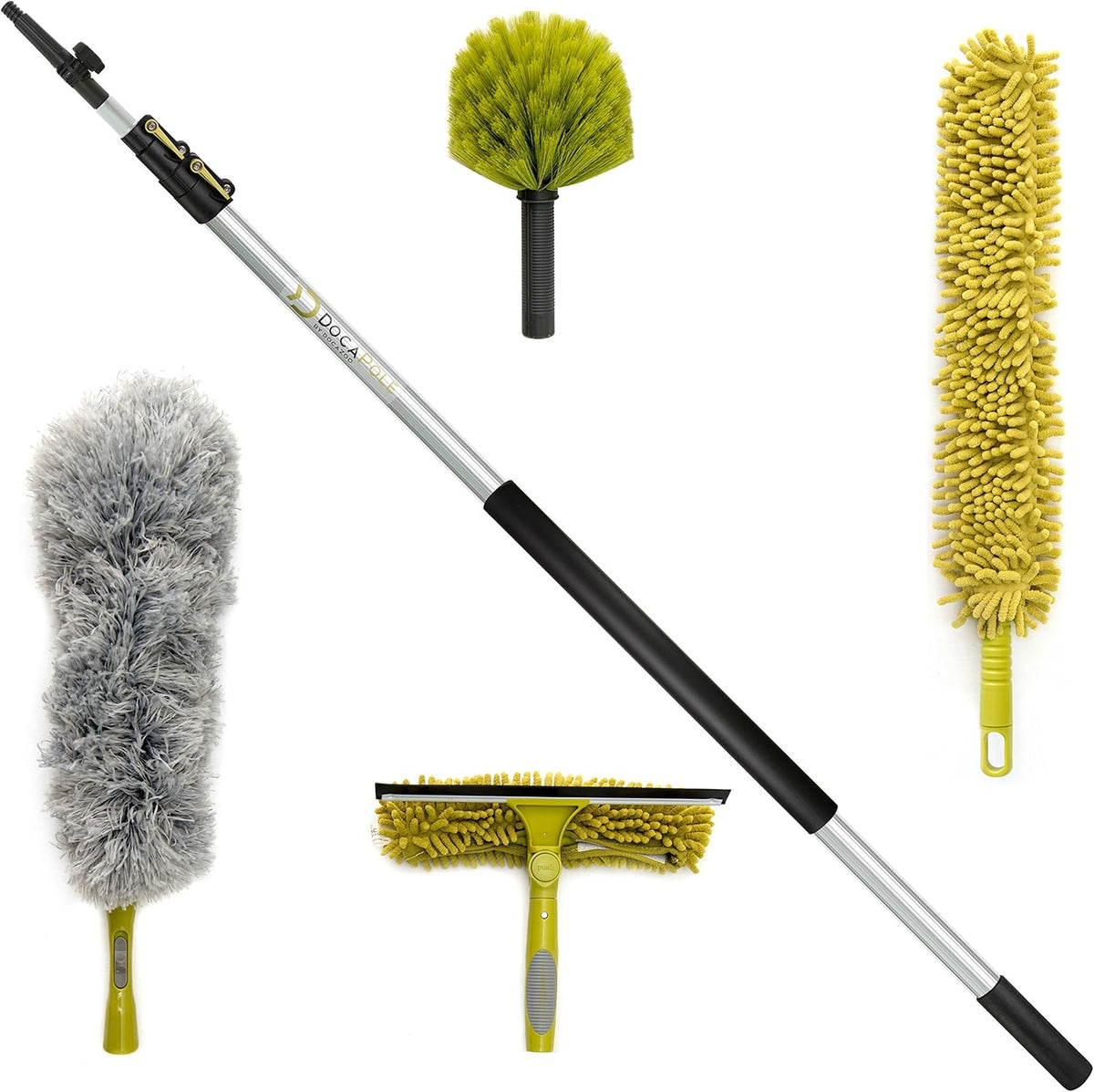 Cleaning Kit with 5-12 Foot Telescoping Extension Pole, Window Squeegee & Washer, 3 Dusting Attachments Y5668