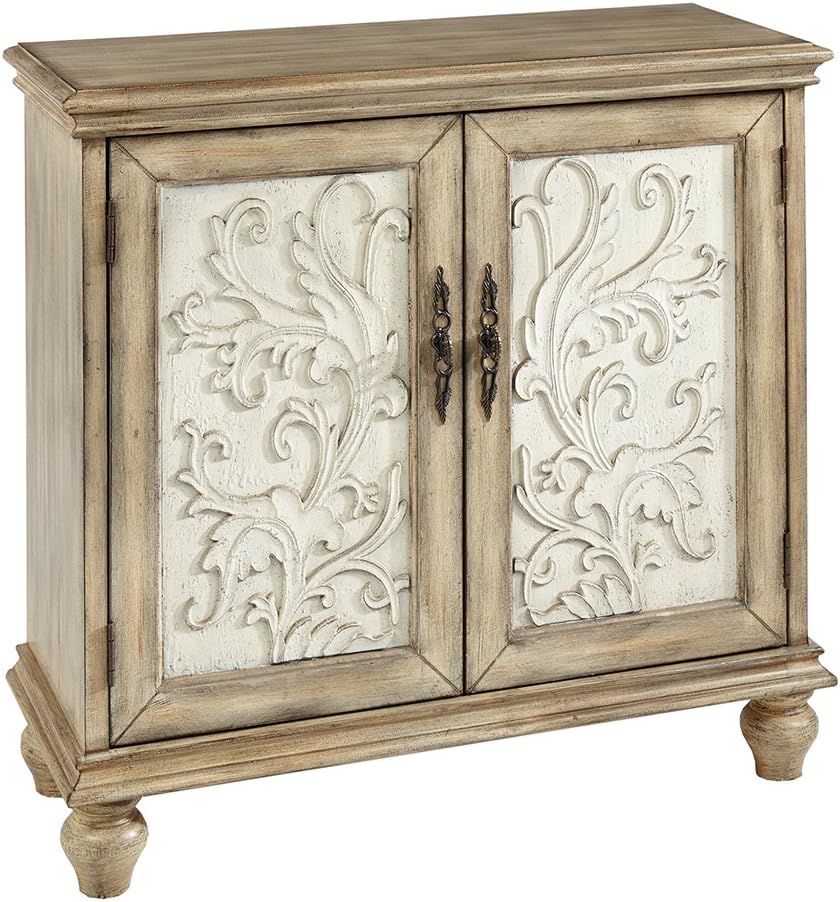 Natural Wood Finish Floral Carved 2-Door Accent Cabinet with Adjustable Shelf H785872