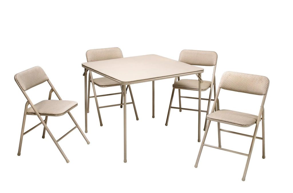5-Piece Folding Dining Set with Card Table and 4 Fabric Padded Chairs Tan R344853