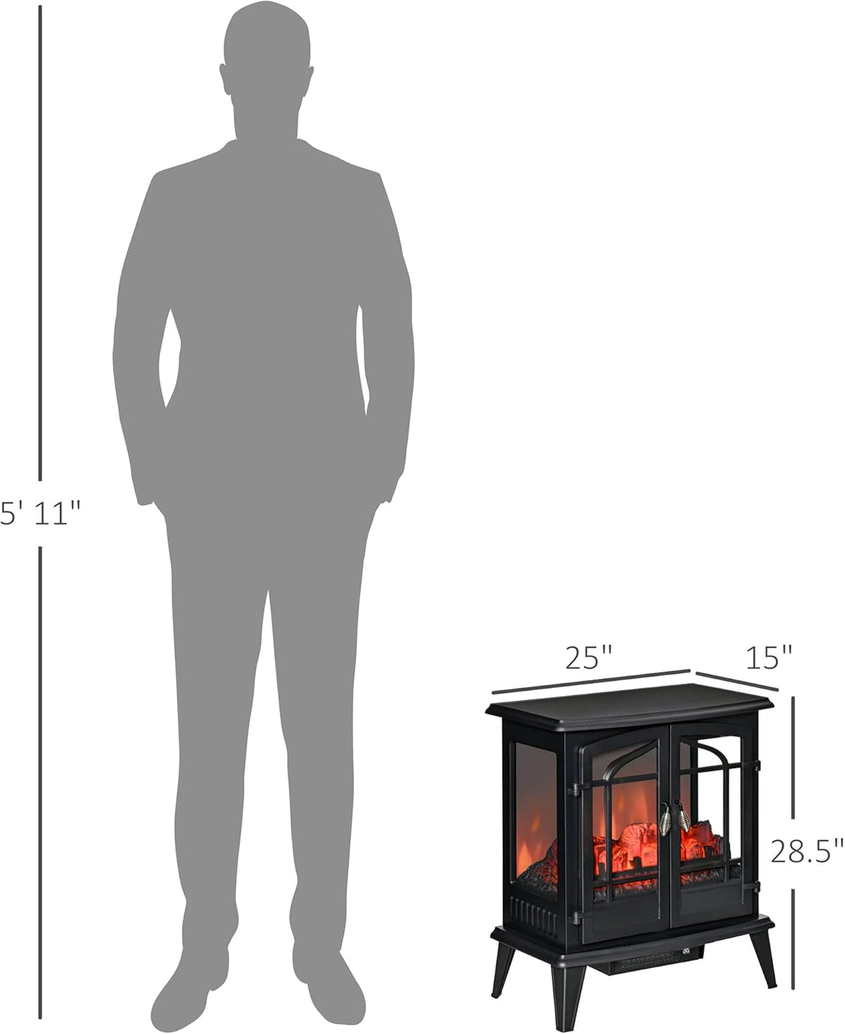 Black Freestanding Electric Fireplace Heater, 1400W W4755