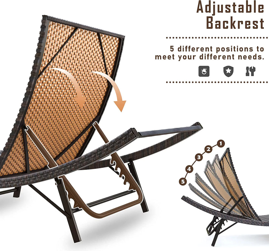 Rattan Adjustable Back 3 Pieces Cushioned Patio Chaise Lounge D219
