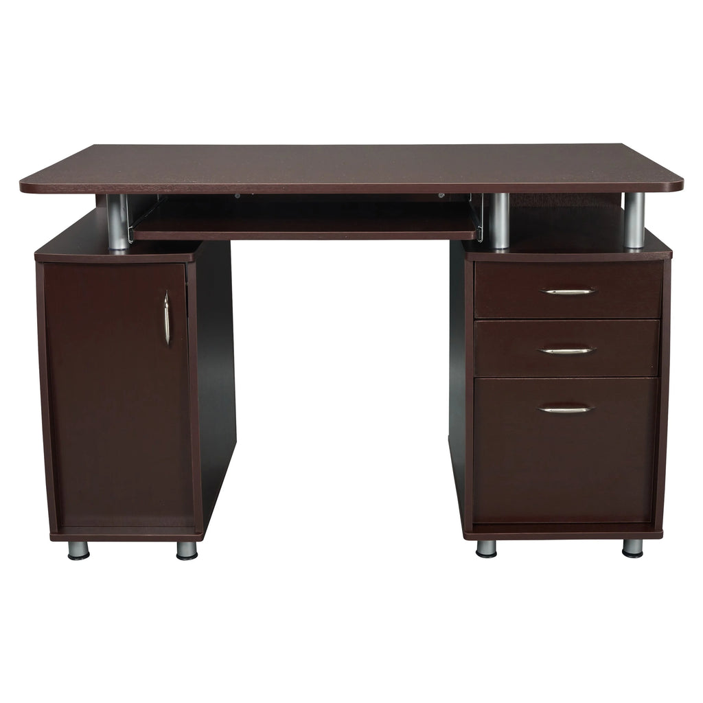 Chocolate Computer Workstation with Cabinet and Drawers I766604