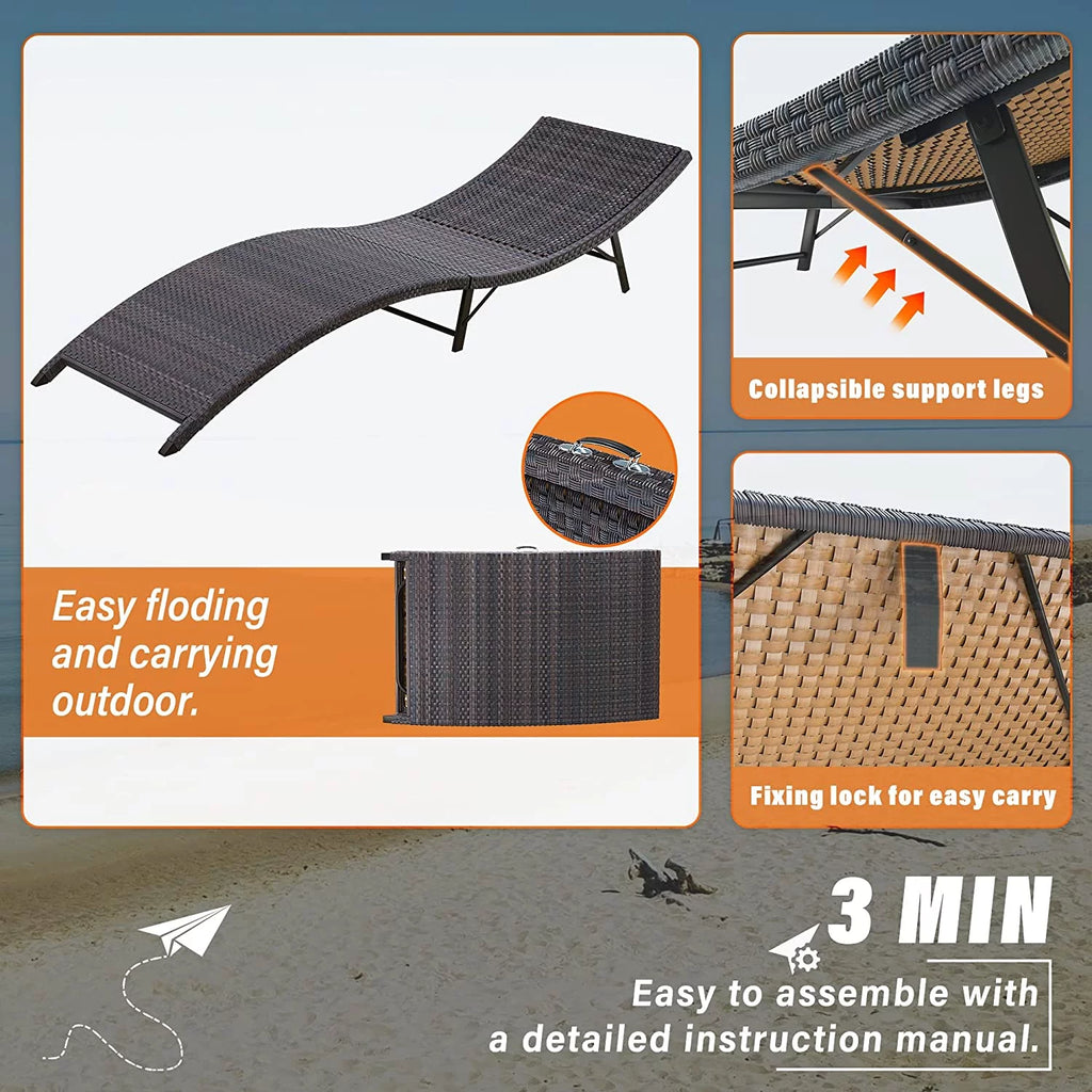 Rattan Adjustable Back 3 Pieces Cushioned Patio Chaise Lounge D219