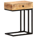 U-Shaped Side Table with Storage Drawer Mango Wood Steel Frame O154881