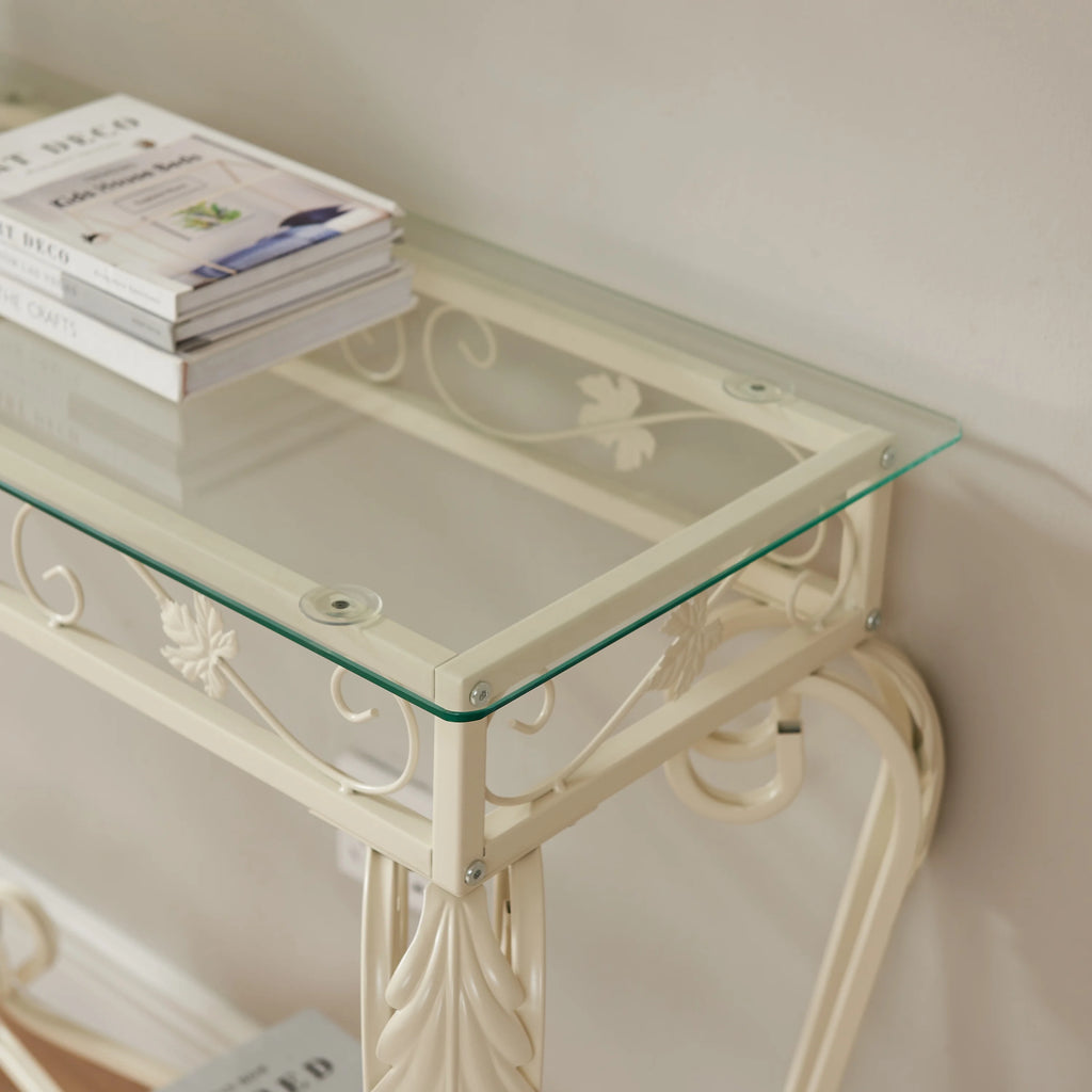 Glass and Metal Console Table with Storage K13337