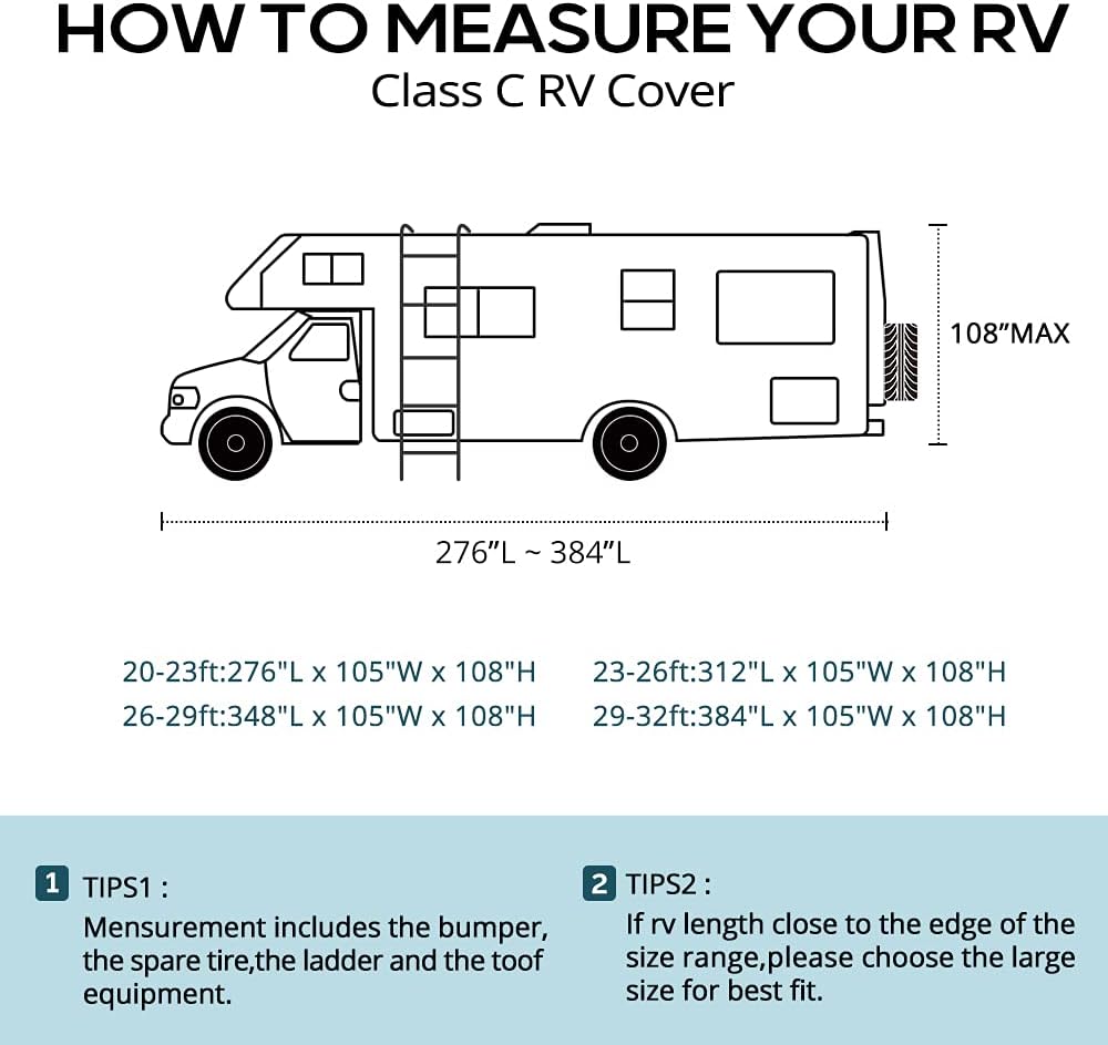 RV Cover, Extra-Thick 6-ply, Fits 29-32Ft Motorhome, Breathable Waterproof Rip-Stop Anti-UV with 2 Windproof Straps, 4 Tire Covers Q93325