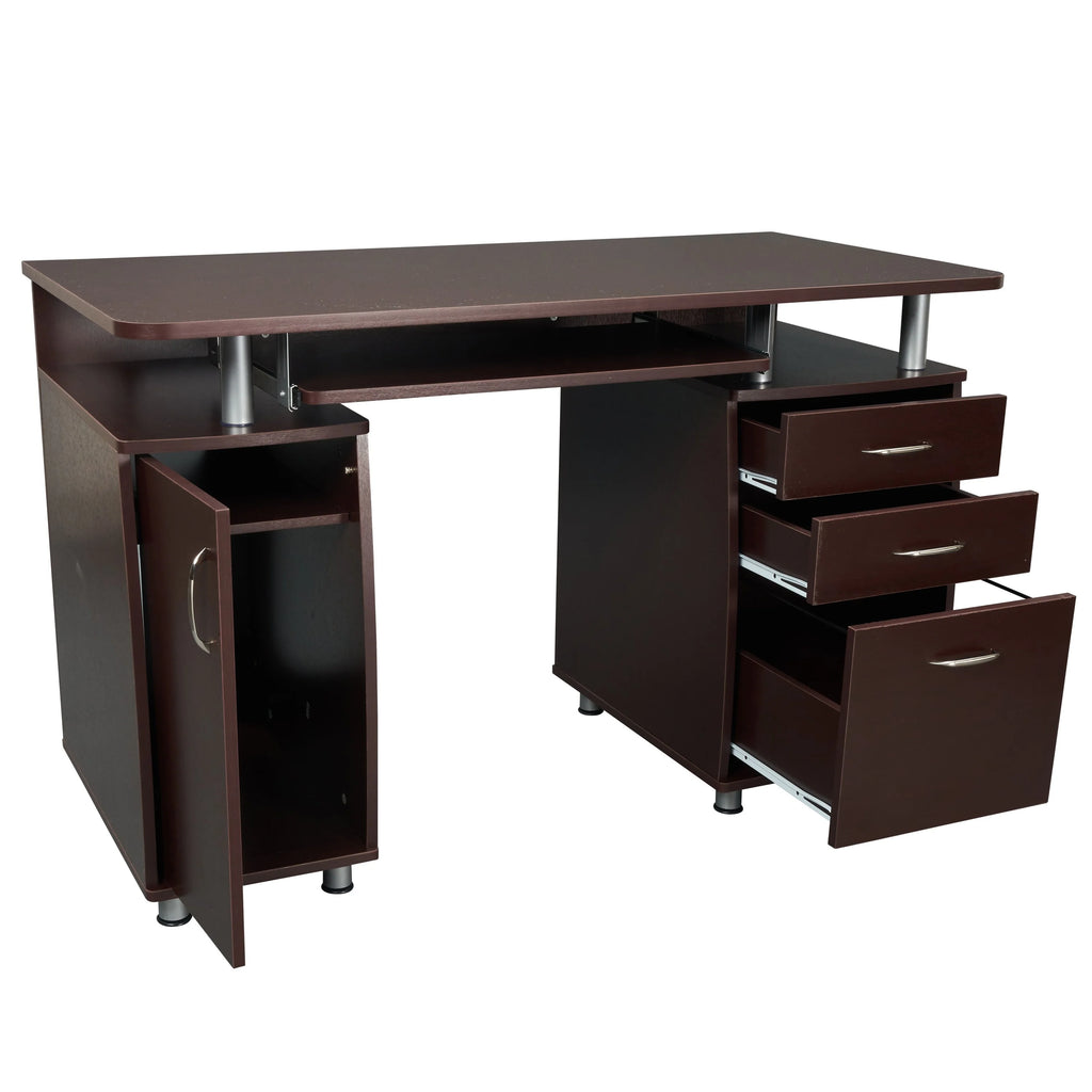 Chocolate Computer Workstation with Cabinet and Drawers I766604