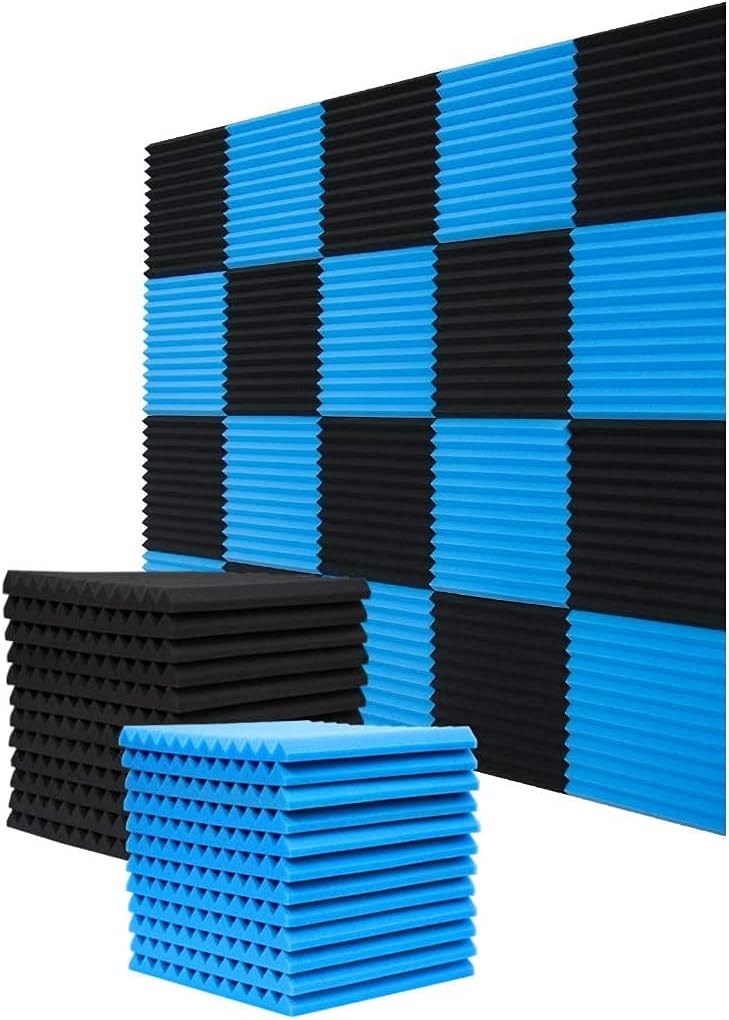 52 Pack Acoustic Panels Studio Foam 12X12 X1 Black/Blue S845