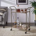 Bronze Finish Metal Bar Cart Walnut Wood Shelf J54984