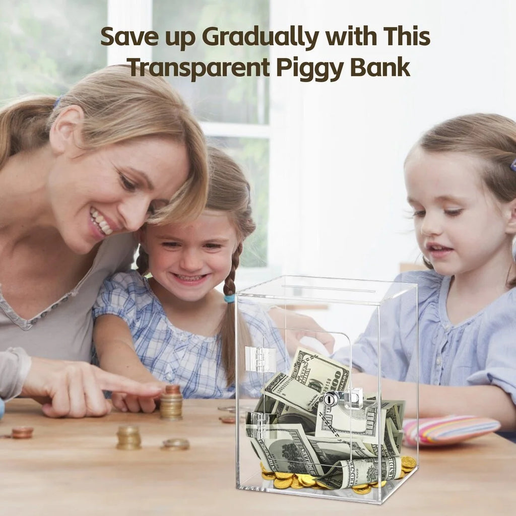 Clear Piggy Bank with Lock and Key G3809