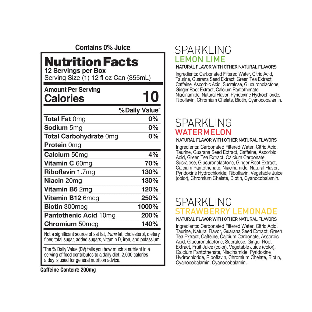Sparkling Variety Pack Energy Drink 12 fl oz (Pack of 12) N23871