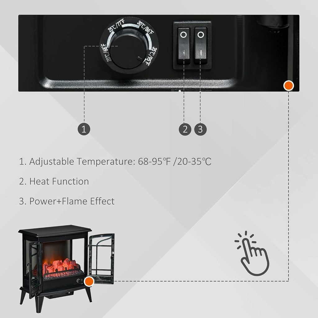 Black Freestanding Electric Fireplace Heater, 1400W W4755