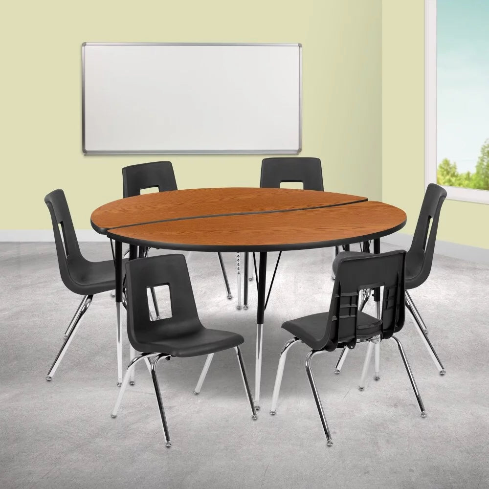 60" Circle Wave Flexible Activity Table Set with 16" Stack Chairs Grey R8752