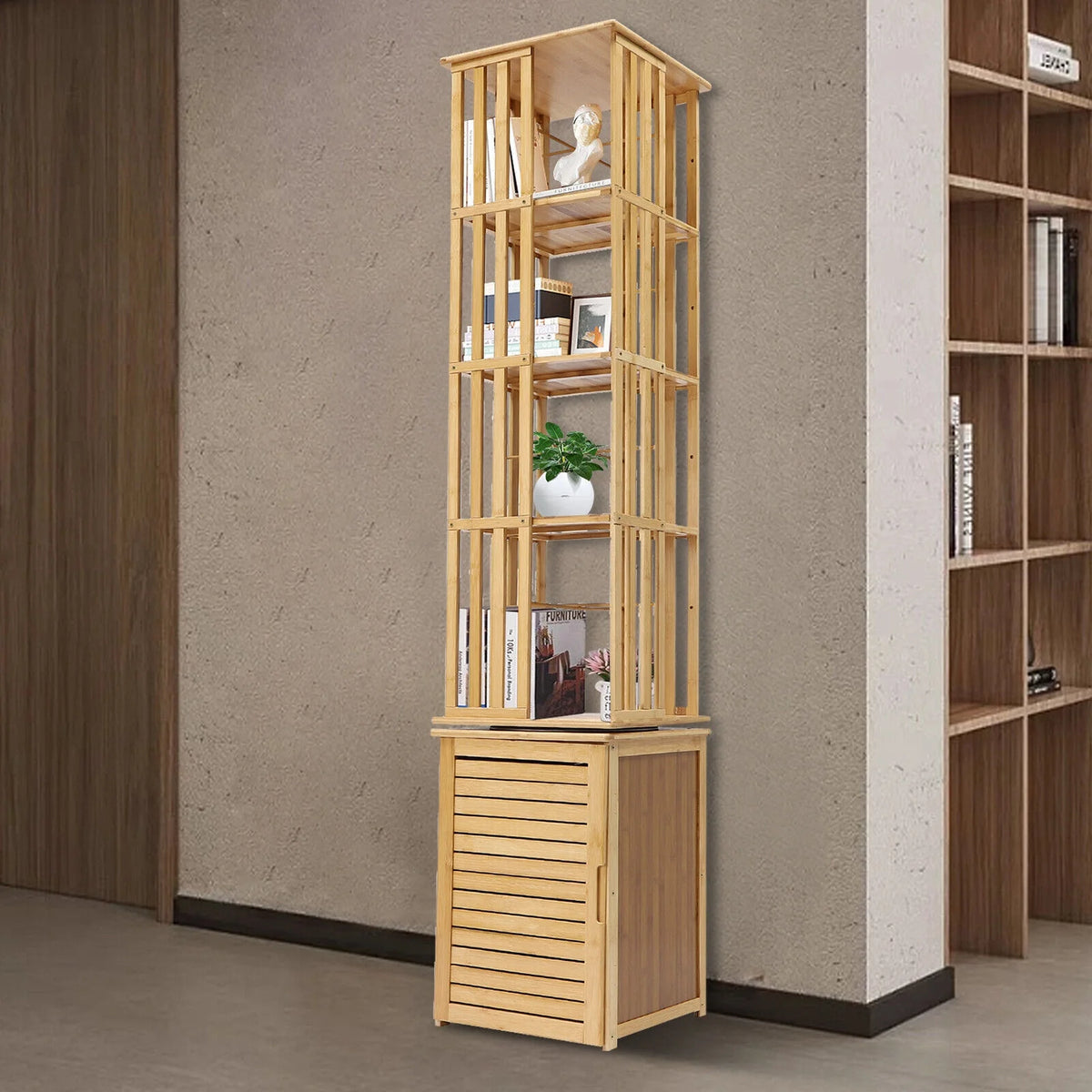6 Tier 360° Rotating Bamboo Corner Bookshelf N79994