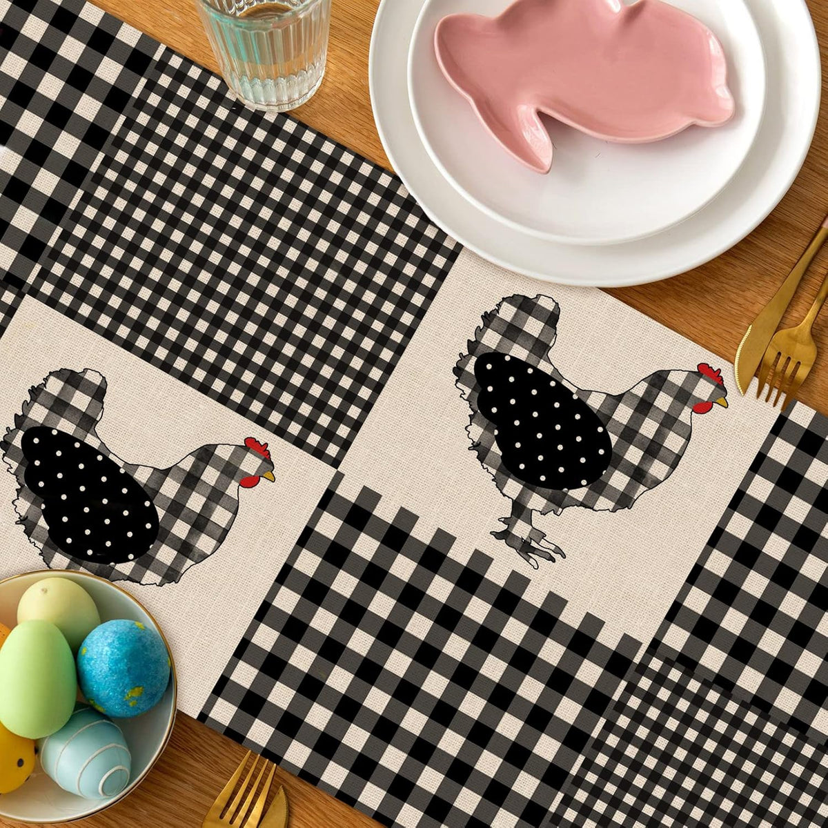 Black White Buffalo Plaid Check Table Runner 13x72 A382218