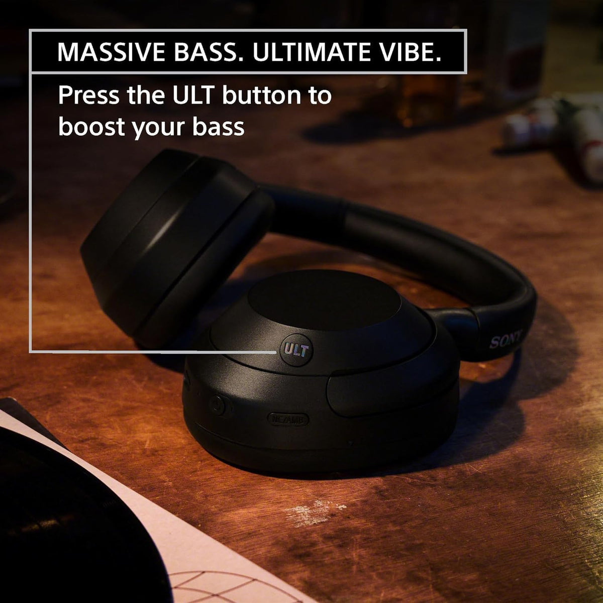 Black Noise Canceling Wireless Headphones with Headphone Stand F754