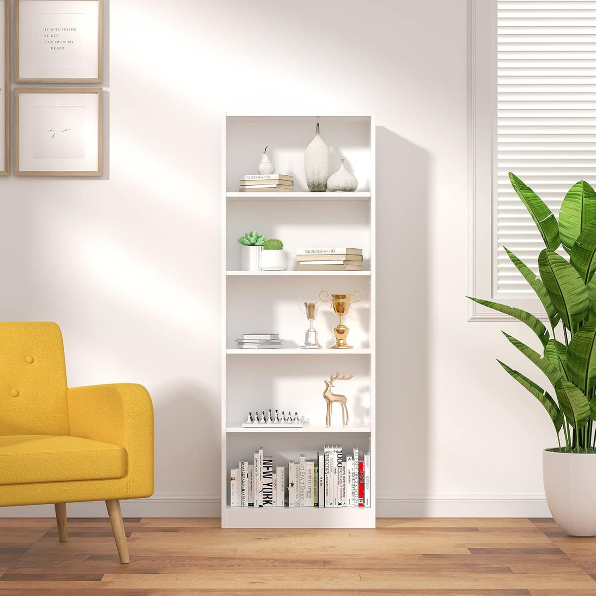 5 Shelf Black Bookcase with 3 Adjustable Shelves S324