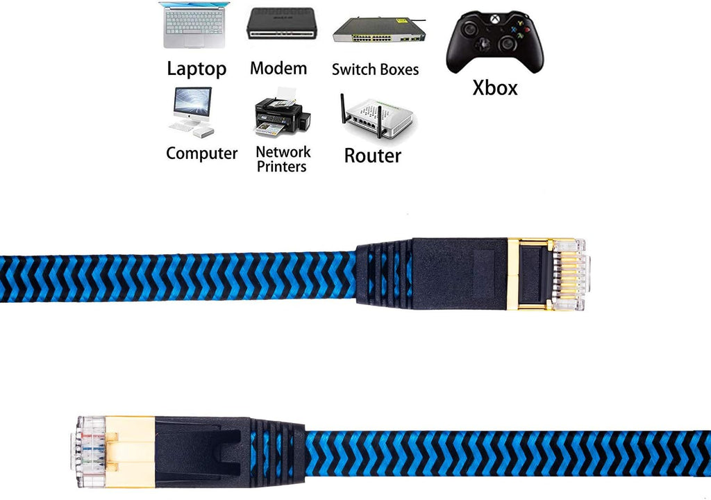 Cat 7 Ethernet Cable 100 ft Nylon Braided Flat Network Patch Cord RJ45 LAN Cable Pack of 2 G55812