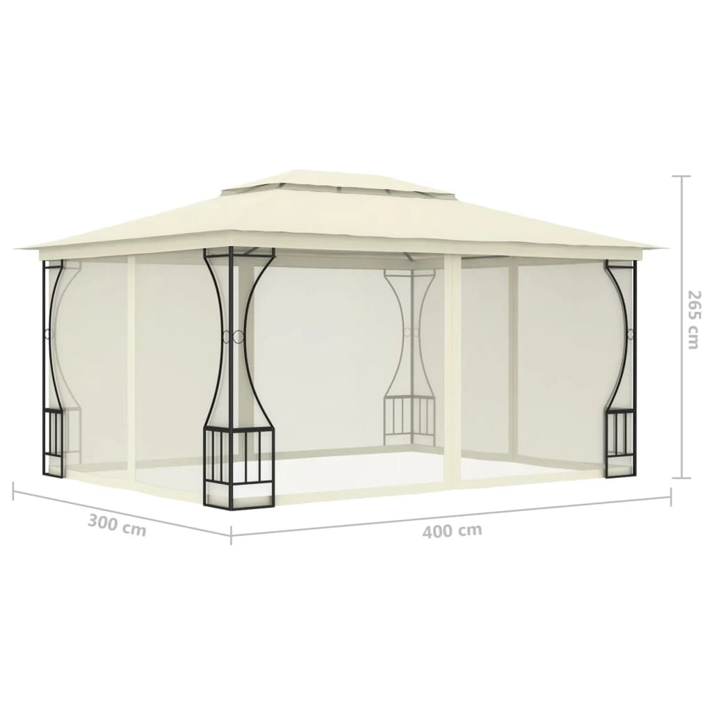 Cream Steel Frame Party Tent Gazebo Canopy with Nets 9.8ft x 13.1ft x 8.7ft O66468