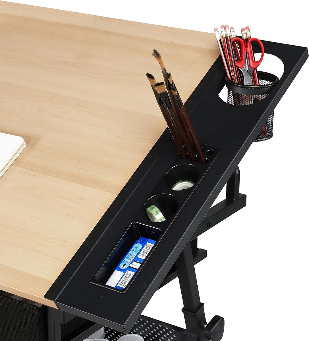 Height Adjustable Drafting Table with 2 Storage Drawers and Stool H7881